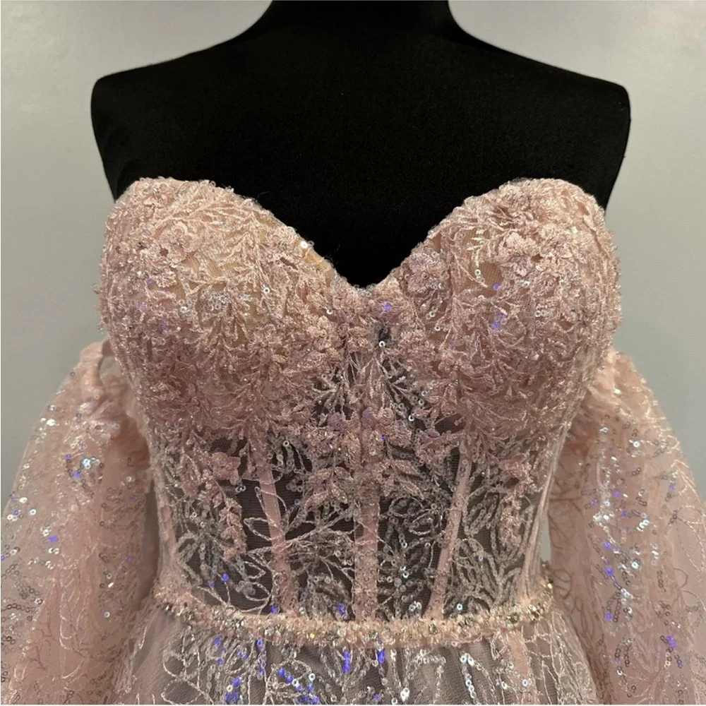 Sherri Hill 55017 Blush Pink Removable Sleeve Gown 4